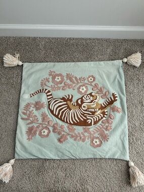 Mint Floral Tiger pillow cover 20”x20”